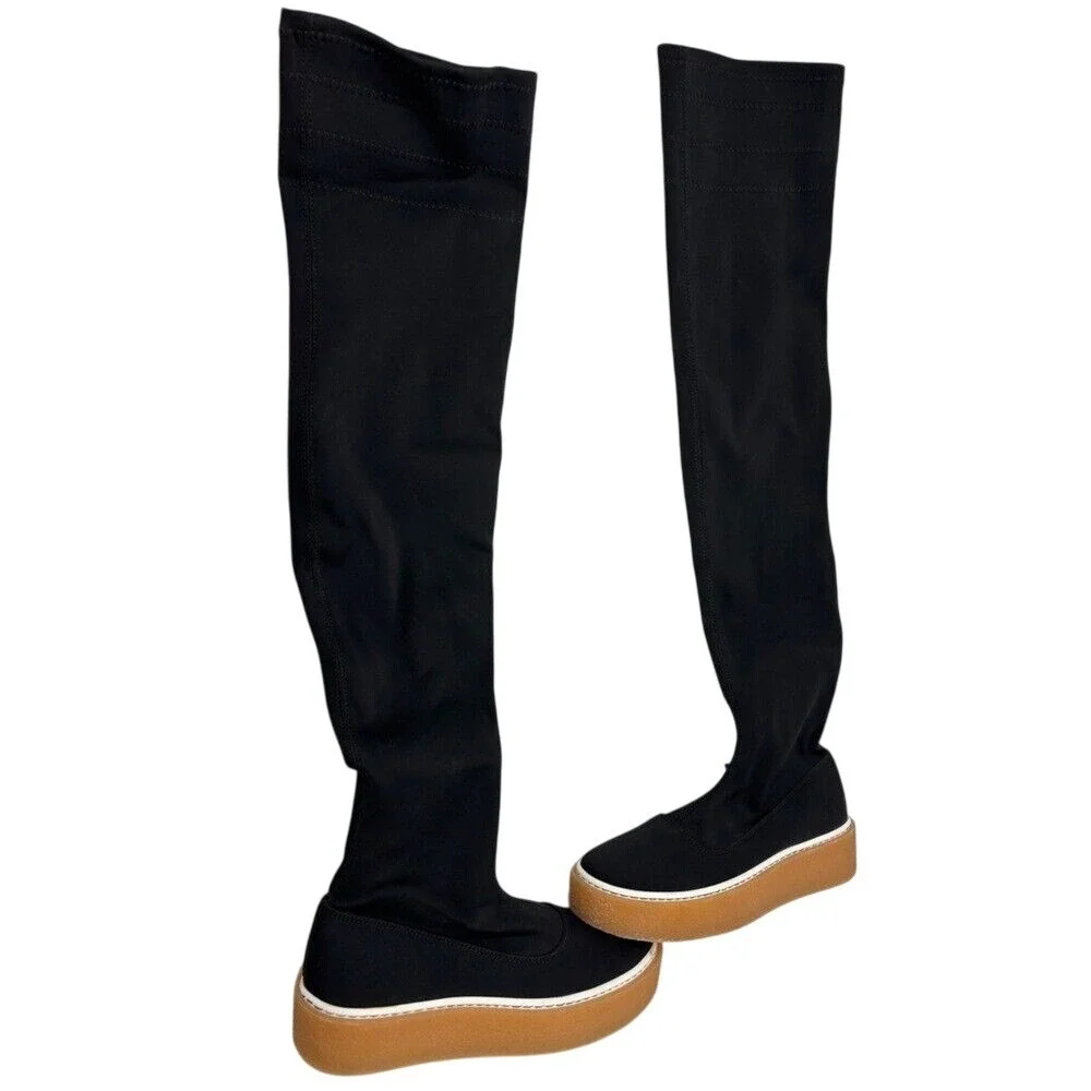 Free People 36 US 5.5-6 Outer Limits Thigh High Black‎ Stretch Boots Over Knee